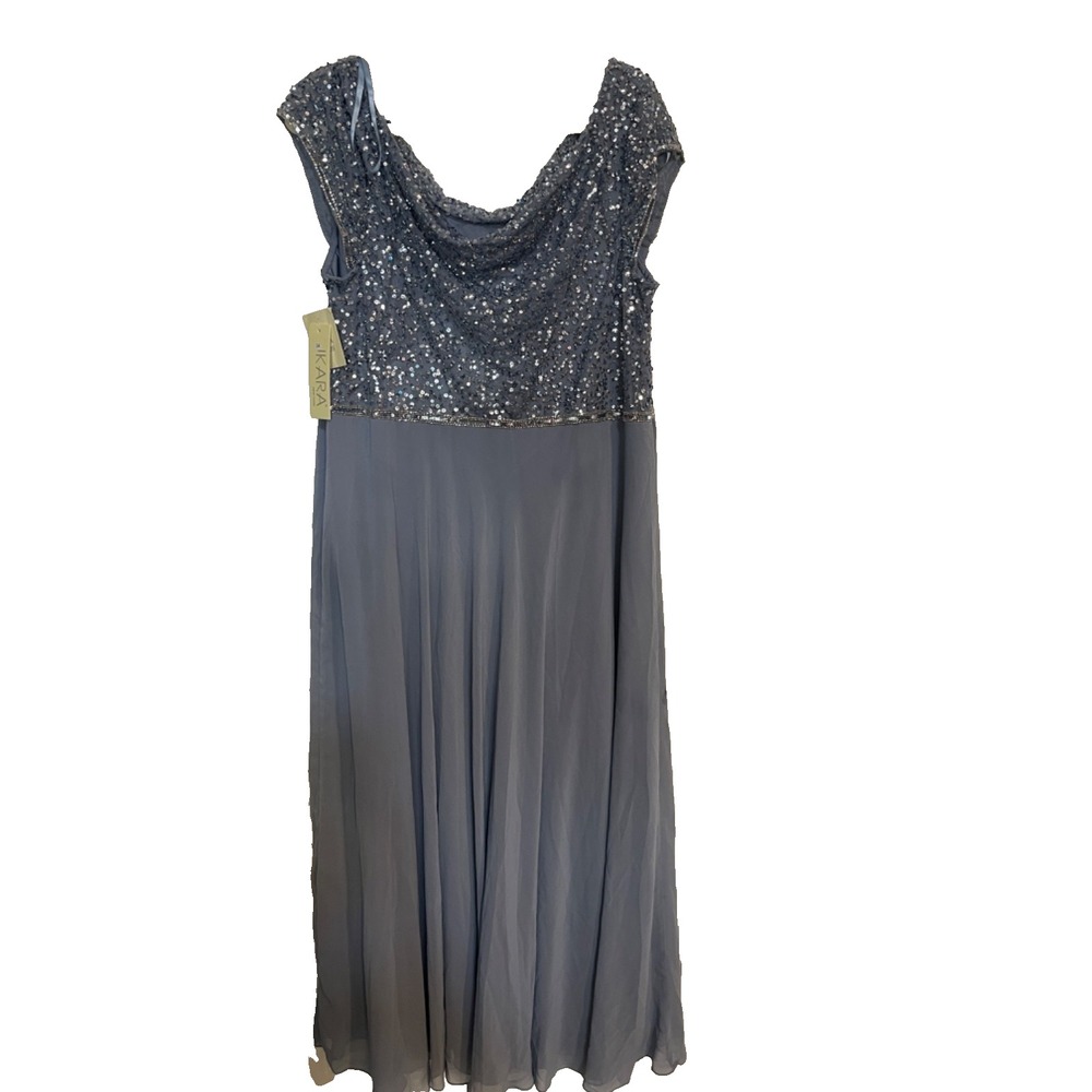 JKara Womens Gray Blue Sequin Empire Waist Gown 16W NWT 5231DBW